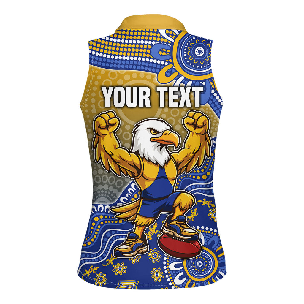 Personalized West Coast Eagles Football Mascot Women Sleeveless Polo Shirt Aboriginal Dot Art Style Vibrant Indigenous Pattern Design