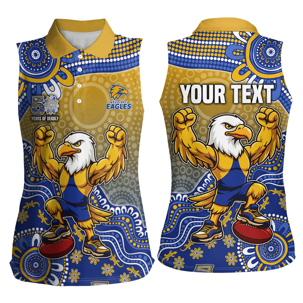 Personalized West Coast Eagles Football Mascot Women Sleeveless Polo Shirt Aboriginal Dot Art Style Vibrant Indigenous Pattern Design
