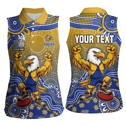 Personalized West Coast Eagles Football Mascot Women Sleeveless Polo Shirt Aboriginal Dot Art Style Vibrant Indigenous Pattern Design