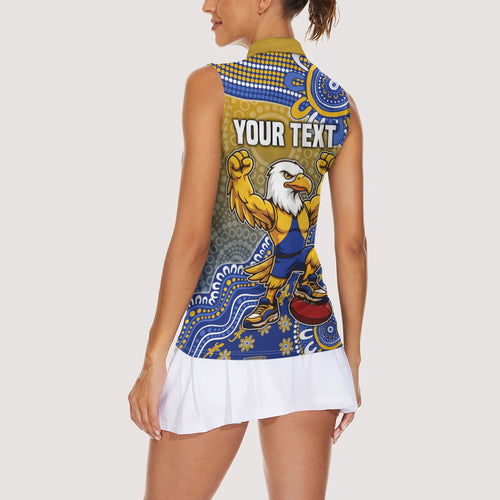 Personalized West Coast Eagles Football Mascot Women Sleeveless Polo Shirt Aboriginal Dot Art Style Vibrant Indigenous Pattern Design