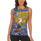 Personalized West Coast Eagles Football Mascot Women Sleeveless Polo Shirt Aboriginal Dot Art Style Vibrant Indigenous Pattern Design