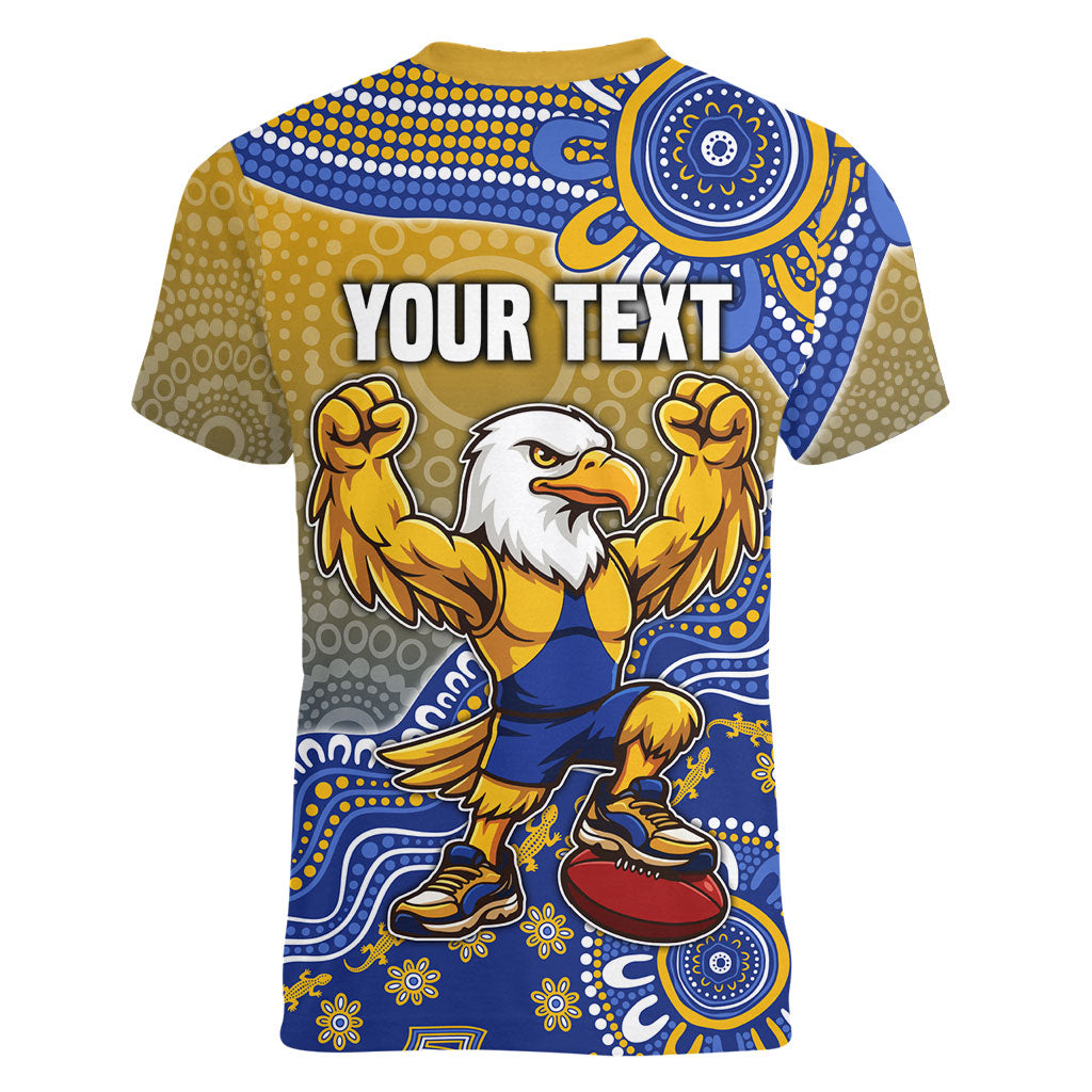 Personalized West Coast Eagles Football Mascot Women V-Neck T-Shirt Aboriginal Dot Art Style Vibrant Indigenous Pattern Design