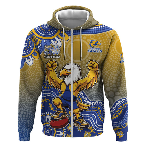 Personalized West Coast Eagles Football Mascot Zip Hoodie Aboriginal Dot Art Style Vibrant Indigenous Pattern Design
