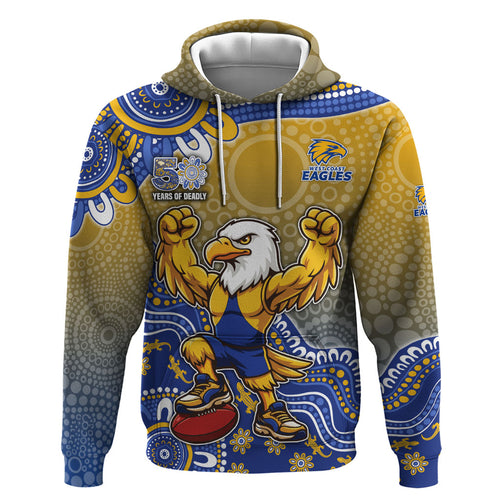 Personalized West Coast Eagles Football Mascot Zip Hoodie Aboriginal Dot Art Style Vibrant Indigenous Pattern Design