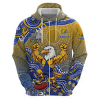 Personalized West Coast Eagles Football Mascot Zip Hoodie Aboriginal Dot Art Style Vibrant Indigenous Pattern Design