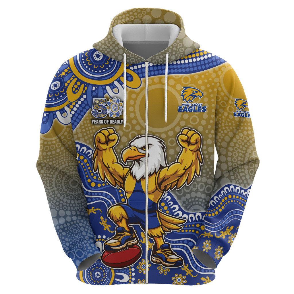 Personalized West Coast Eagles Football Mascot Zip Hoodie Aboriginal Dot Art Style Vibrant Indigenous Pattern Design