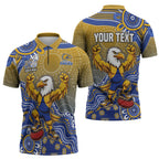 Personalized West Coast Eagles Football Mascot Zipper Polo Shirt Aboriginal Dot Art Style Vibrant Indigenous Pattern Design