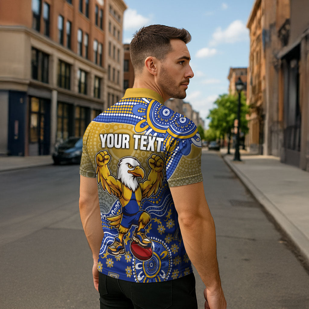 Personalized West Coast Eagles Football Mascot Zipper Polo Shirt Aboriginal Dot Art Style Vibrant Indigenous Pattern Design