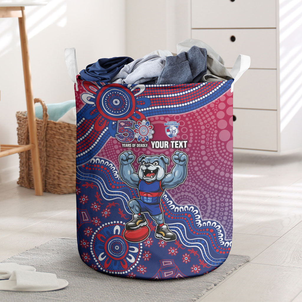 Personalized Western Bulldogs Football Mascot Laundry Basket Aboriginal Dot Art Style Vibrant Indigenous Pattern Design