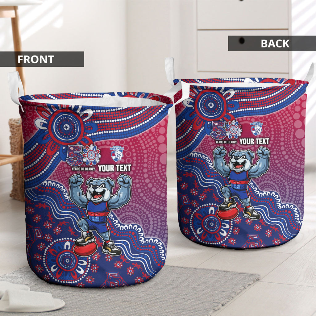 Personalized Western Bulldogs Football Mascot Laundry Basket Aboriginal Dot Art Style Vibrant Indigenous Pattern Design
