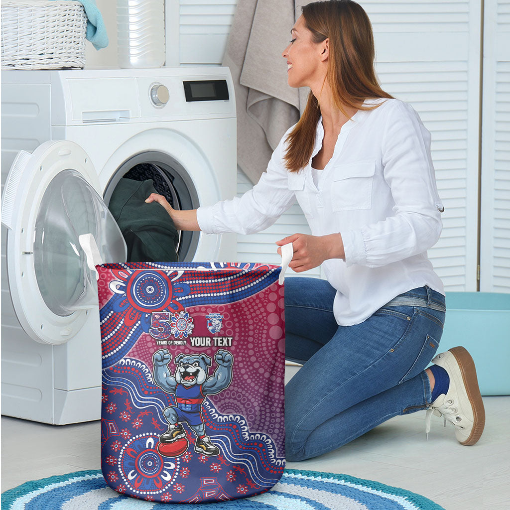 Personalized Western Bulldogs Football Mascot Laundry Basket Aboriginal Dot Art Style Vibrant Indigenous Pattern Design