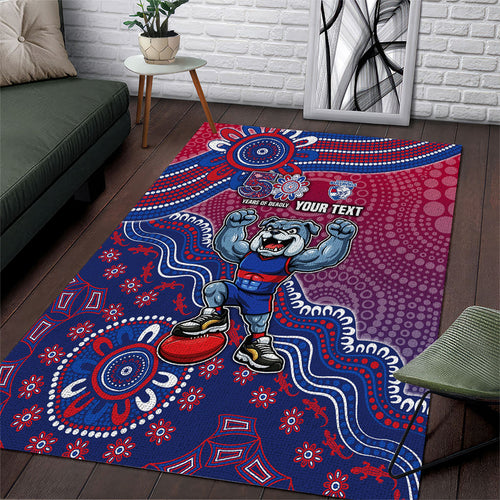 Personalized Western Bulldogs Football Mascot Area Rug Aboriginal Dot Art Style Vibrant Indigenous Pattern Design