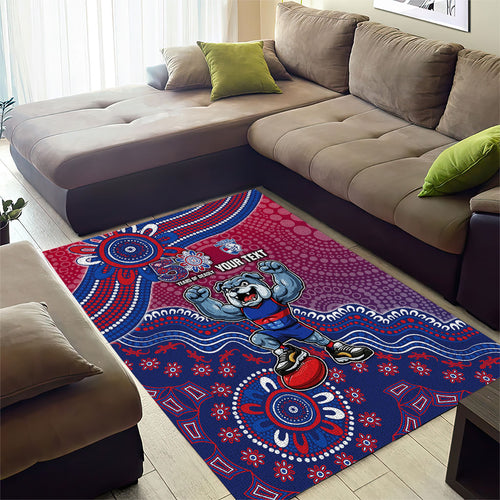 Personalized Western Bulldogs Football Mascot Area Rug Aboriginal Dot Art Style Vibrant Indigenous Pattern Design