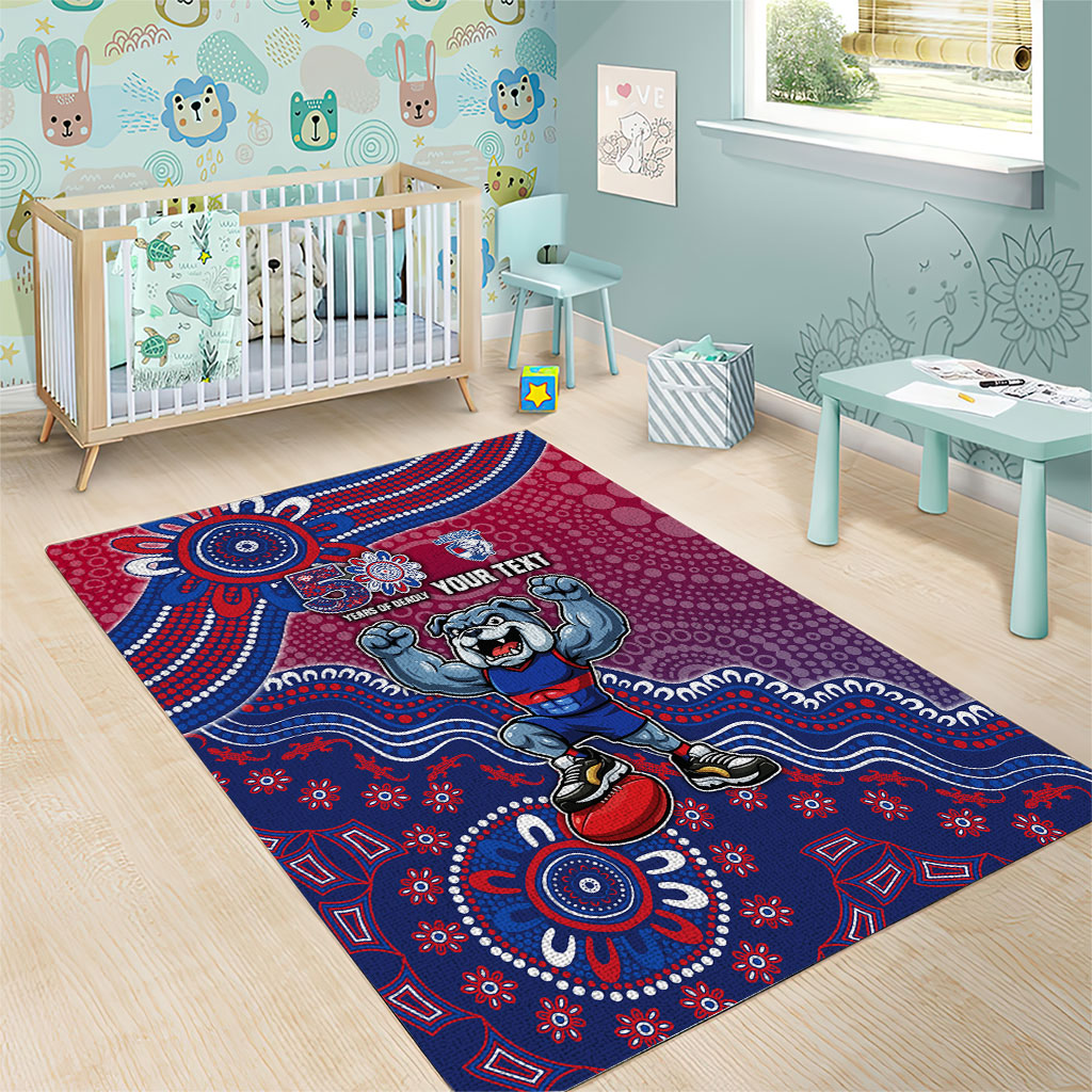 Personalized Western Bulldogs Football Mascot Area Rug Aboriginal Dot Art Style Vibrant Indigenous Pattern Design