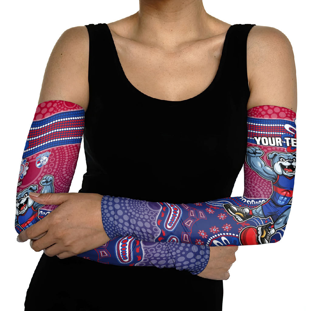 Personalized Western Bulldogs Football Mascot Arm Sleeves Aboriginal Dot Art Style Vibrant Indigenous Pattern Design