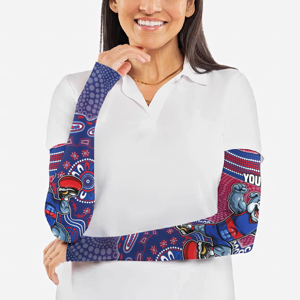 Personalized Western Bulldogs Football Mascot Arm Sleeves Aboriginal Dot Art Style Vibrant Indigenous Pattern Design