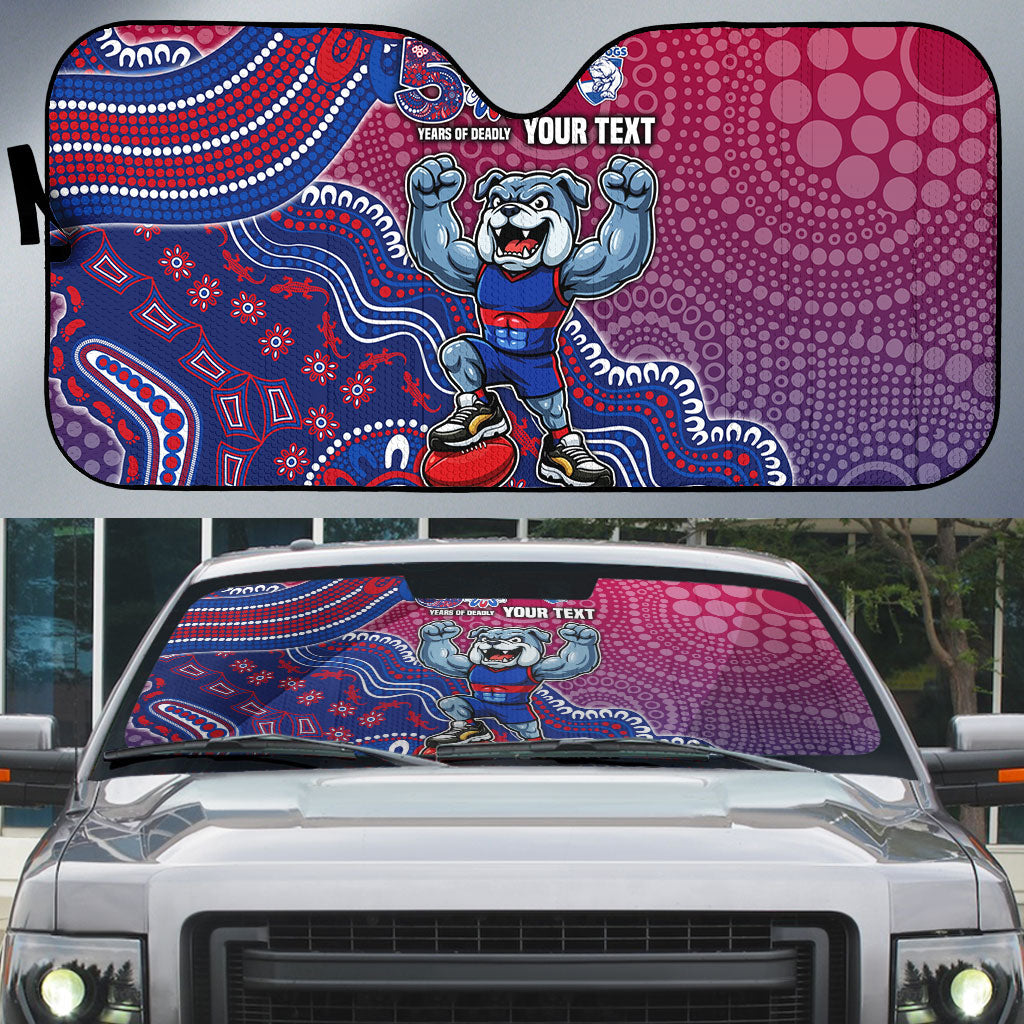 Personalized Western Bulldogs Football Mascot Auto Sun Shade Aboriginal Dot Art Style Vibrant Indigenous Pattern Design