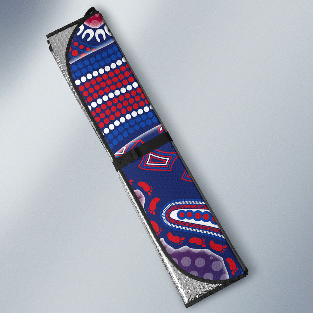 Personalized Western Bulldogs Football Mascot Auto Sun Shade Aboriginal Dot Art Style Vibrant Indigenous Pattern Design