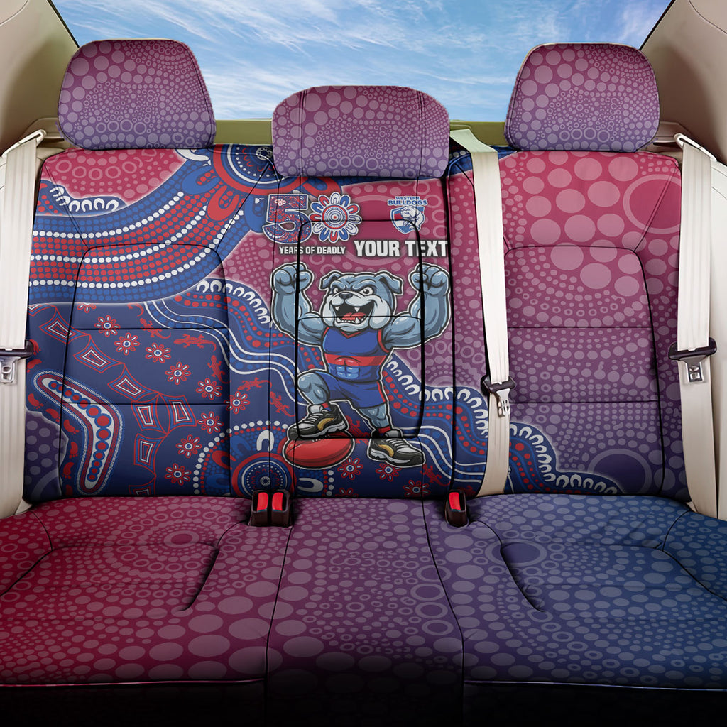 Personalized Western Bulldogs Football Mascot Back Car Seat Cover Aboriginal Dot Art Style Vibrant Indigenous Pattern Design