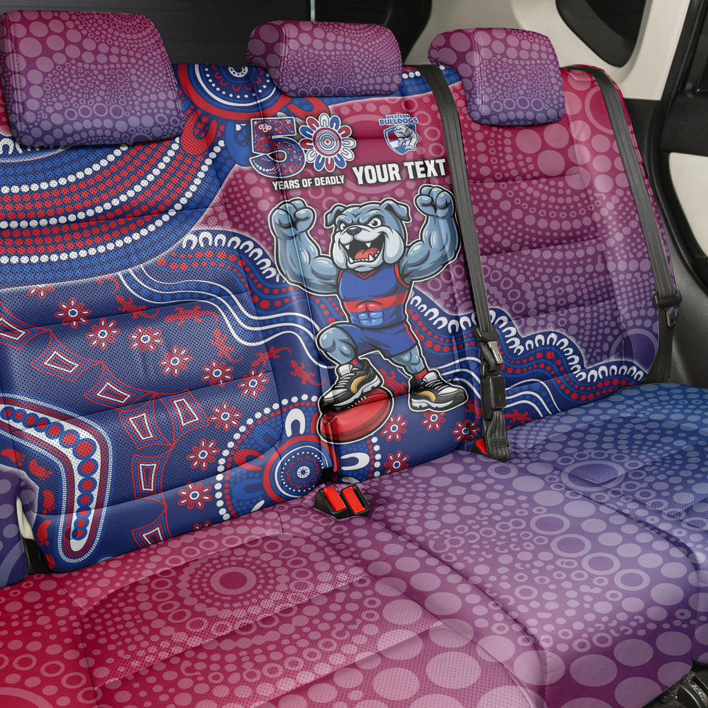 Personalized Western Bulldogs Football Mascot Back Car Seat Cover Aboriginal Dot Art Style Vibrant Indigenous Pattern Design