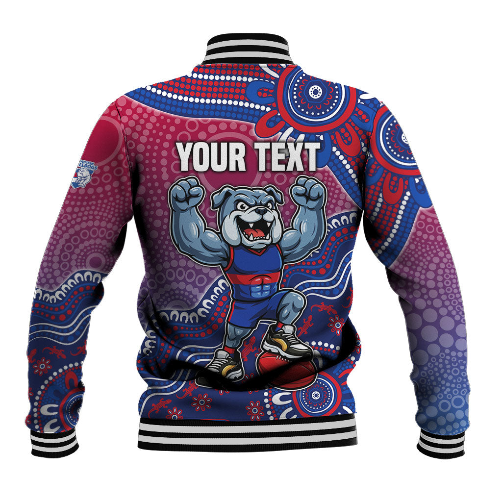 Personalized Western Bulldogs Football Mascot Baseball Jacket Aboriginal Dot Art Style Vibrant Indigenous Pattern Design