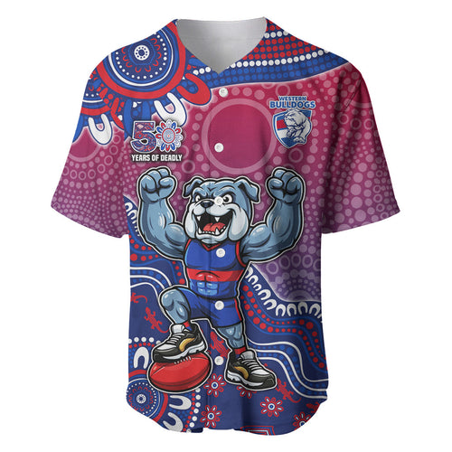 Personalized Western Bulldogs Football Mascot Baseball Jersey Aboriginal Dot Art Style Vibrant Indigenous Pattern Design