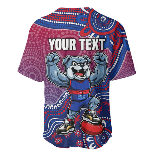 Personalized Western Bulldogs Football Mascot Baseball Jersey Aboriginal Dot Art Style Vibrant Indigenous Pattern Design