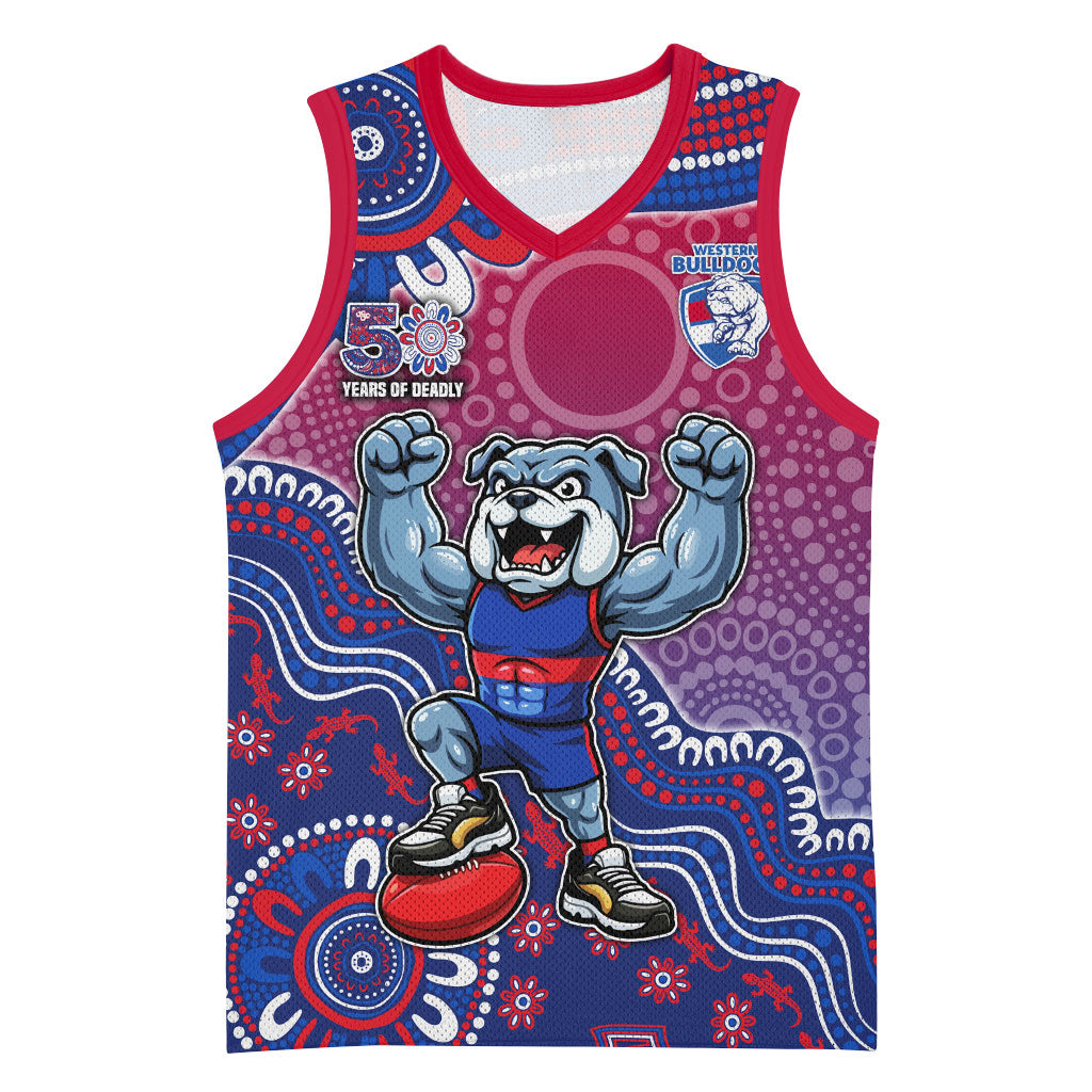 Personalized Western Bulldogs Football Mascot Basketball Jersey Aboriginal Dot Art Style Vibrant Indigenous Pattern Design