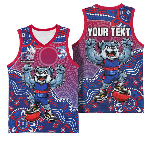 Personalized Western Bulldogs Football Mascot Basketball Jersey Aboriginal Dot Art Style Vibrant Indigenous Pattern Design