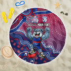 Personalized Western Bulldogs Football Mascot Beach Blanket Aboriginal Dot Art Style Vibrant Indigenous Pattern Design