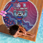 Personalized Western Bulldogs Football Mascot Beach Blanket Aboriginal Dot Art Style Vibrant Indigenous Pattern Design