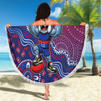 Personalized Western Bulldogs Football Mascot Beach Blanket Aboriginal Dot Art Style Vibrant Indigenous Pattern Design