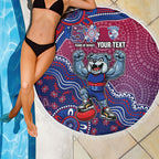 Personalized Western Bulldogs Football Mascot Beach Blanket Aboriginal Dot Art Style Vibrant Indigenous Pattern Design