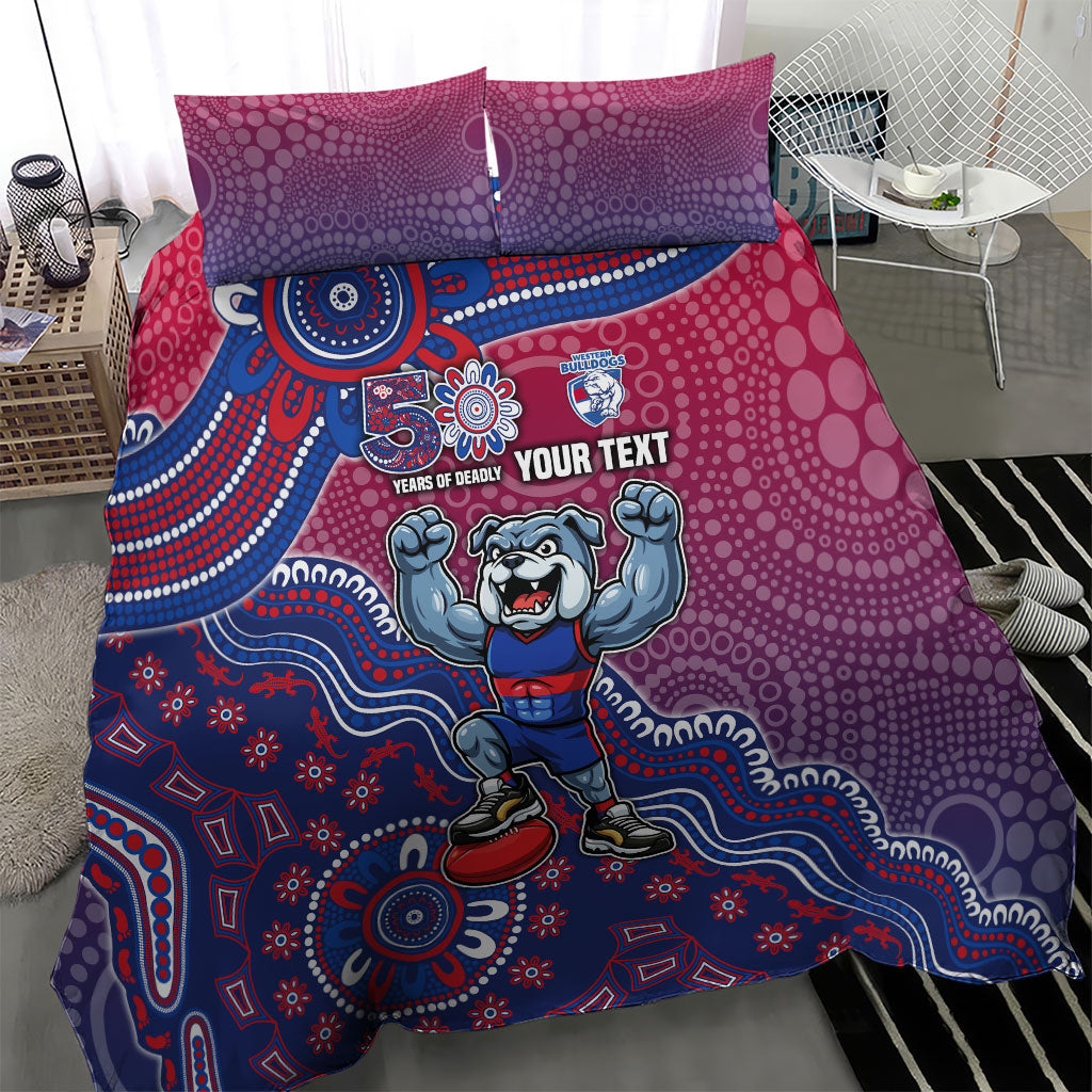 Personalized Western Bulldogs Football Mascot Bedding Set Aboriginal Dot Art Style Vibrant Indigenous Pattern Design