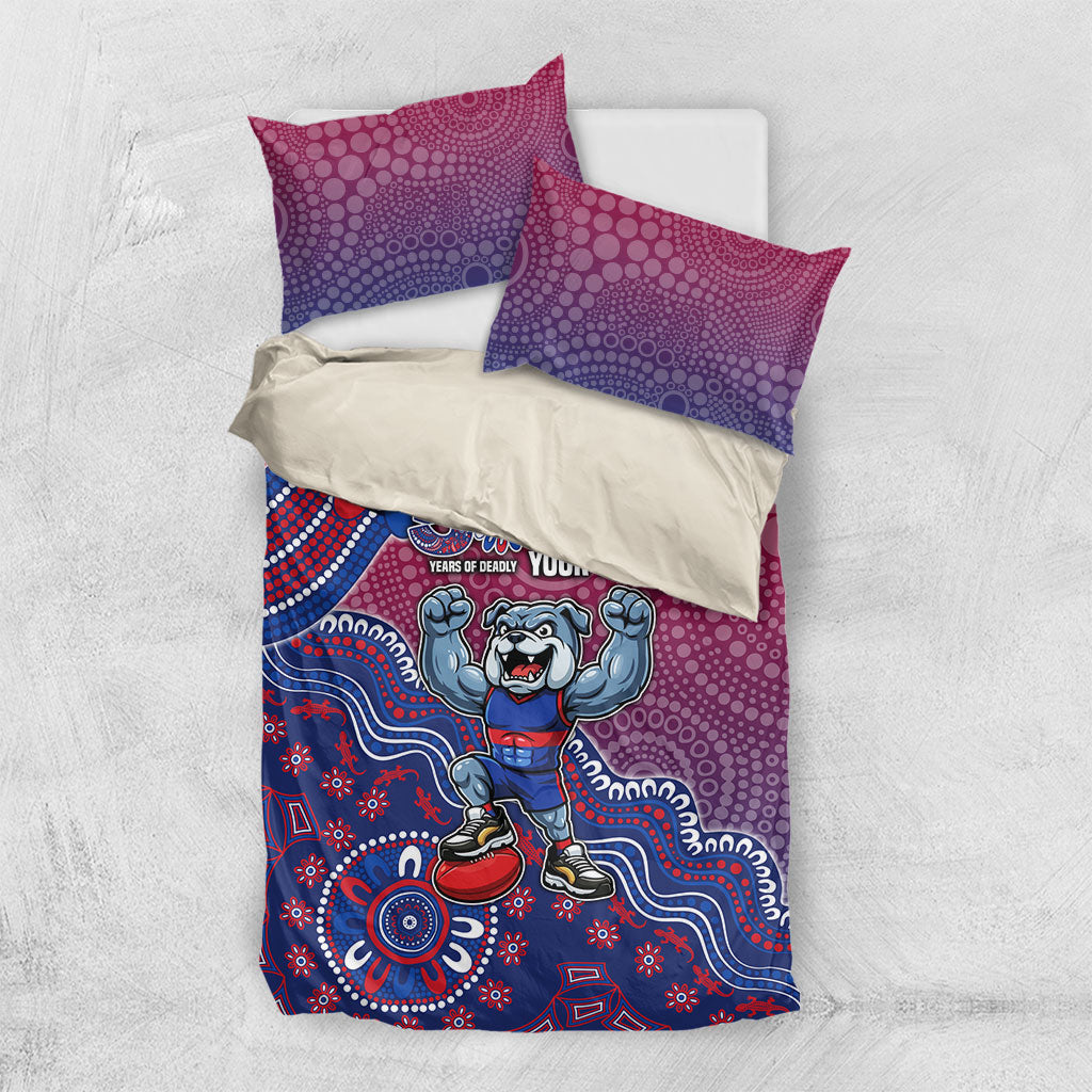 Personalized Western Bulldogs Football Mascot Bedding Set Aboriginal Dot Art Style Vibrant Indigenous Pattern Design