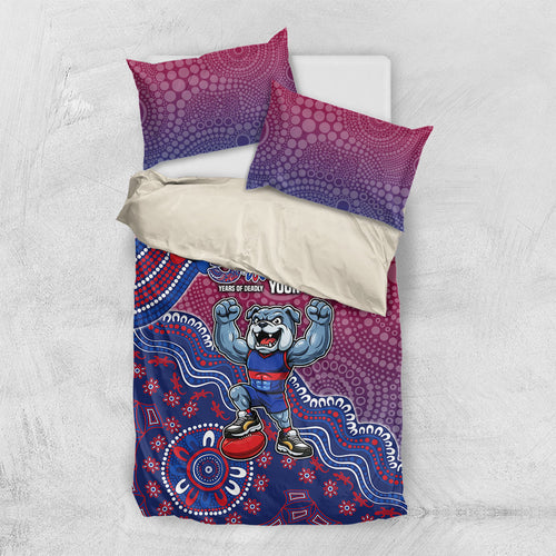 Personalized Western Bulldogs Football Mascot Bedding Set Aboriginal Dot Art Style Vibrant Indigenous Pattern Design