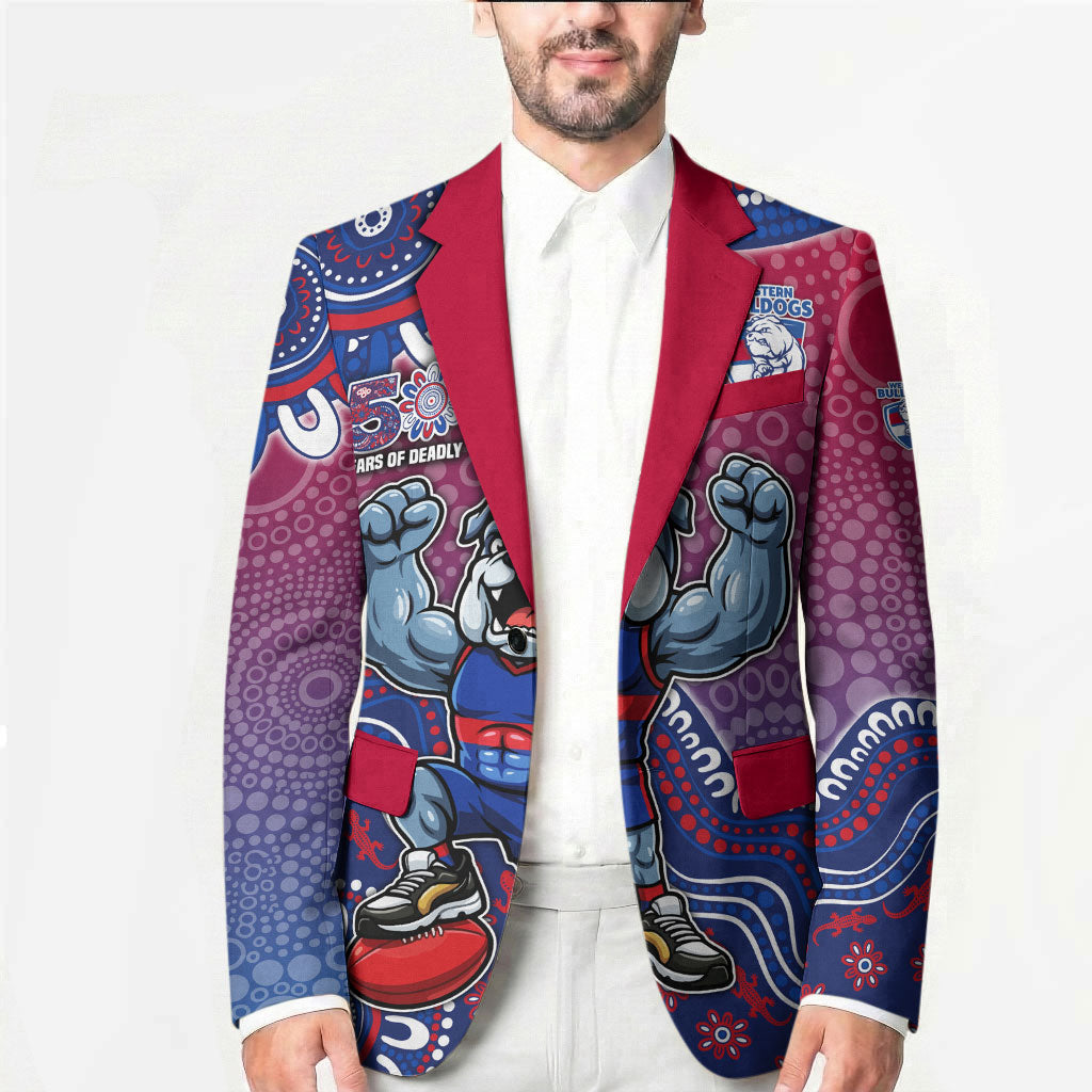 Personalized Western Bulldogs Football Mascot Blazer Aboriginal Dot Art Style Vibrant Indigenous Pattern Design