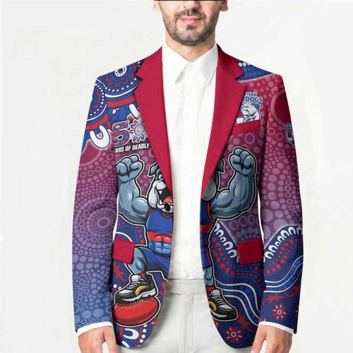 Personalized Western Bulldogs Football Mascot Blazer Aboriginal Dot Art Style Vibrant Indigenous Pattern Design