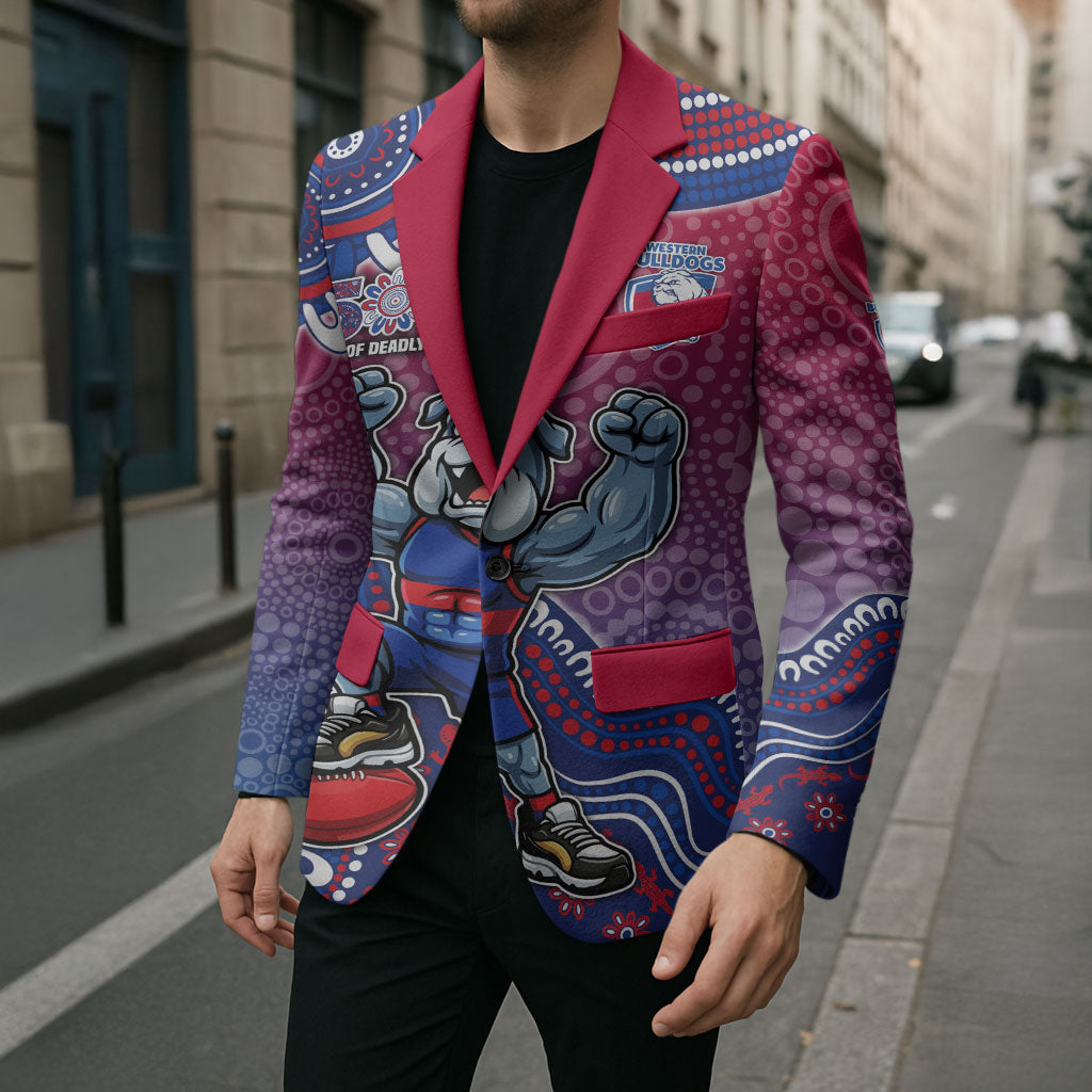 Personalized Western Bulldogs Football Mascot Blazer Aboriginal Dot Art Style Vibrant Indigenous Pattern Design