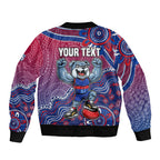 Personalized Western Bulldogs Football Mascot Bomber Jacket Aboriginal Dot Art Style Vibrant Indigenous Pattern Design