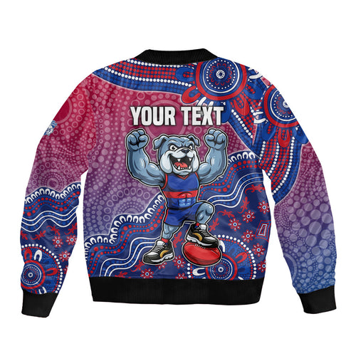 Personalized Western Bulldogs Football Mascot Bomber Jacket Aboriginal Dot Art Style Vibrant Indigenous Pattern Design