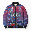 Personalized Western Bulldogs Football Mascot Bomber Puffer Jacket Aboriginal Dot Art Style Vibrant Indigenous Pattern Design