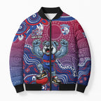 Personalized Western Bulldogs Football Mascot Bomber Puffer Jacket Aboriginal Dot Art Style Vibrant Indigenous Pattern Design