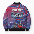 Personalized Western Bulldogs Football Mascot Bomber Puffer Jacket Aboriginal Dot Art Style Vibrant Indigenous Pattern Design