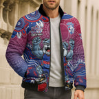 Personalized Western Bulldogs Football Mascot Bomber Puffer Jacket Aboriginal Dot Art Style Vibrant Indigenous Pattern Design