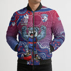 Personalized Western Bulldogs Football Mascot Bomber Puffer Jacket Aboriginal Dot Art Style Vibrant Indigenous Pattern Design