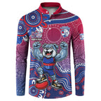 Personalized Western Bulldogs Football Mascot Button Sweatshirt Aboriginal Dot Art Style Vibrant Indigenous Pattern Design