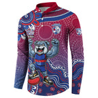 Personalized Western Bulldogs Football Mascot Button Sweatshirt Aboriginal Dot Art Style Vibrant Indigenous Pattern Design