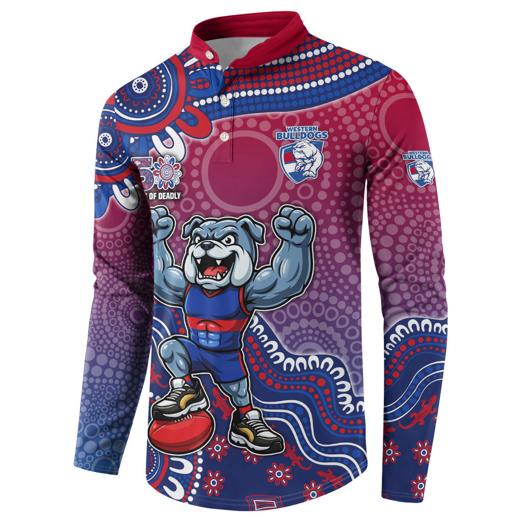 Personalized Western Bulldogs Football Mascot Button Sweatshirt Aboriginal Dot Art Style Vibrant Indigenous Pattern Design
