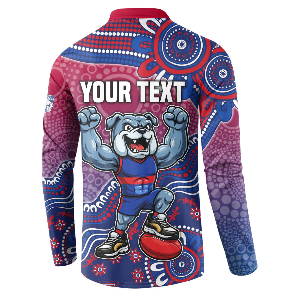 Personalized Western Bulldogs Football Mascot Button Sweatshirt Aboriginal Dot Art Style Vibrant Indigenous Pattern Design